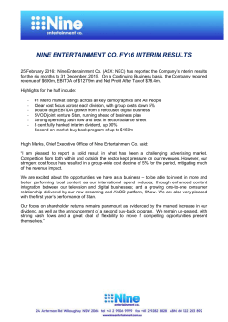 NINE ENTERTAINMENT CO. FY16 INTERIM RESULTS