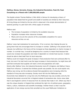 Malthus, Slaves, Servants, Energy, the Industrial Revolution, Peak