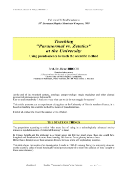 Paranormal vs Zetetics - Universit&eacute; Nice Sophia Antipolis