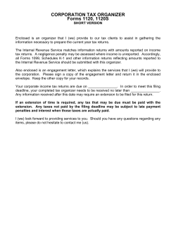 CORPORATION TAX ORGANIZER Forms 1120, 1120S