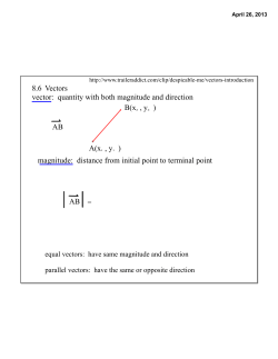 8.6 Vectors vector: quantity with both magnitude and direction