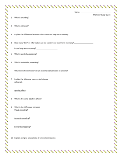 Name: Memory Study Guide 1. What is encoding? 2. What is