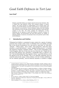 Good Faith Defences in Tort Law