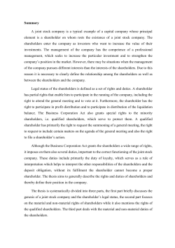 Summary A joint stock company is a typical example of a capital