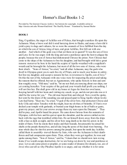 Homer`s Iliad Books 1-2