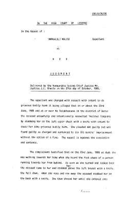 CRI/A/76/35 IN THE HIGH COURT OF LESOTHO In the Appeal of