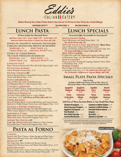 Lunch Pasta Pasta al Forno Lunch Specials