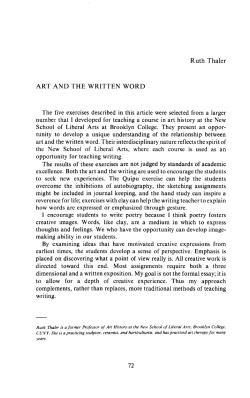 Ruth Thaler ART AND THE WRITTEN WORD