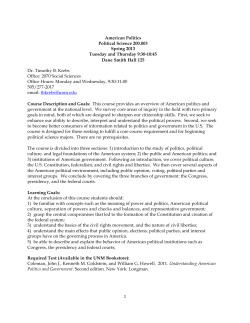 1 American Politics Political Science 200.003 Spring 2013 Tuesday