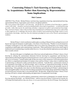 Construing Polanyi`s Tacit Knowing as Knowing by Acquaintance