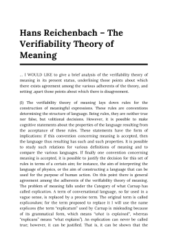 Hans Reichenbach &ndash; The Verifiability Theory of Meaning