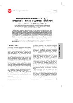 Homogeneous Precipitation of Dy2O3 Nanoparticles&mdash;Effects of