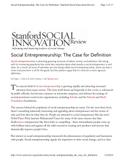 Social Entrepreneurship: The Case for Definition
