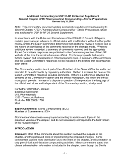 Additional Commentary on  Revisions to USP 31