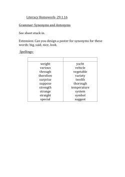Literacy Homework- 29.1.16 Grammar: Synonyms and Antonyms
