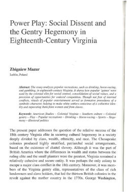 Power Play: Social Dissent and the Gentry Hegemony in Eighteenth