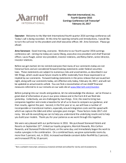 Marriott International, Inc. Fourth Quarter 2016 Earnings Conference