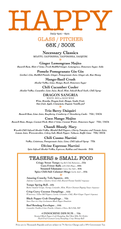 HAPPY HOUR MENU and SMALL FOODS