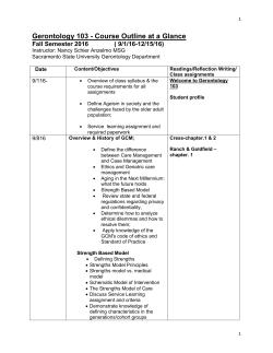 Gerontology 103 - Course Outline at a Glance