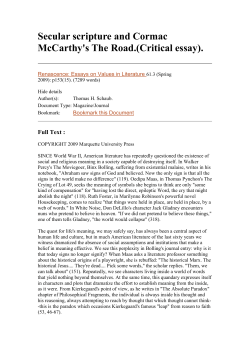 Secular scripture and Cormac McCarthy`s The Road.(Critical essay).