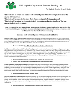 2017 Summer Reading List for Students Entering Grade 7