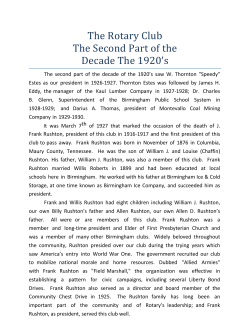 The Rotary Club The Second Part of the Decade The 1920`s