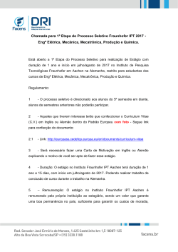 Chamada para 1&ordf; Etapa do Processo Seletivo Fraunhofer