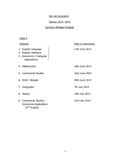 SRI SRI ACADEMY Session 2014 -2015 Summer Holidays Projects
