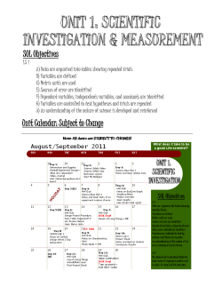 SOL Objectives Unit Calendar: Subject to Change