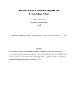 Academic Science, Cultural Intransigence, and Devious Educo