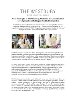 Head Mixologist at The Westbury, Miche&aacute;l O Shea, reaches final of