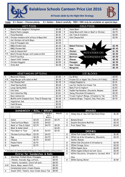 BHS Canteen Price List - Balaklava High School