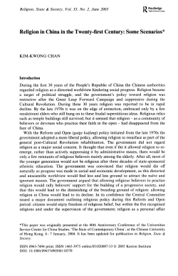 Kim-Kwong Chan, "Religion in China in the Twenty