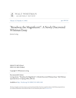 "Broadway, the Magnificent!": A Newly Discovered Whitman Essay