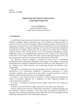 Impersonal and related constructions: a typological approach