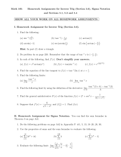Math 10b Homework Assignments for Inverse Trig (Section 3.6