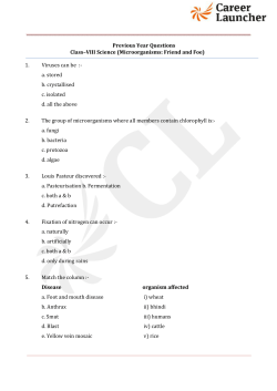 Previous Year Questions Class–VIII Science (Microorganisms