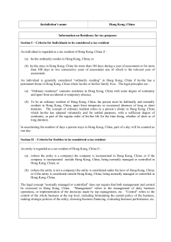Jurisdiction`s name Hong Kong, China Information on Residency for