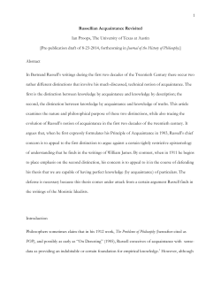 1 Russellian Acquaintance Revisited Ian Proops, The University of