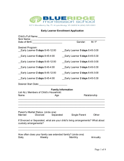 Page 1 of 4 Early Learner Enrollment Application Child`s Full Name