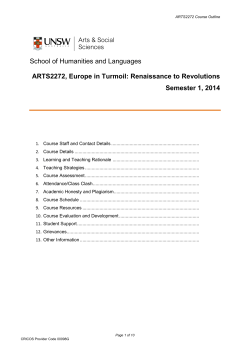 ARTS2272 Europe in Turmoil: From Renaissance to Revolutions