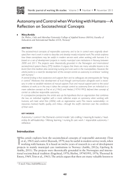 Autonomy and Control when Working with Humans&mdash;A Reflection