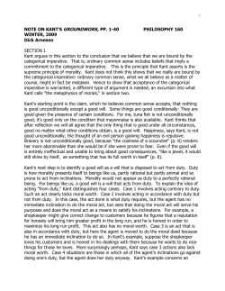 NOTE ON KANT`S GROUNDWORK, PP. 1-40