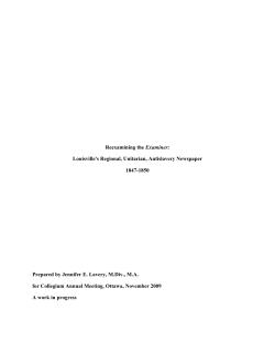 Louisville`s Regional, Unitarian, Antislavery Newspaper (1847