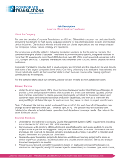 Job Description Associate Client Services Coordinator About the