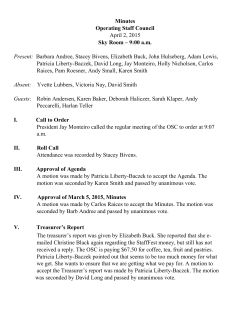 Minutes Operating Staff Council April 2, 2015 Sky Room &ndash; 9:00 a.m.