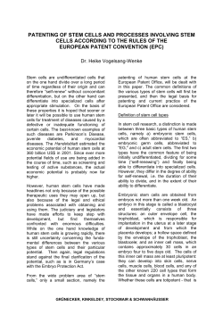 patenting of stem cells and processes involving stem cells according