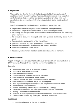 2 3. Objectives The need for the Shed is demonstrated and