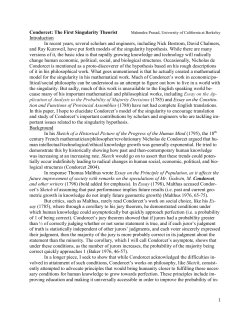 Condorcet: The First Singularity Theorist Introduction In recent years