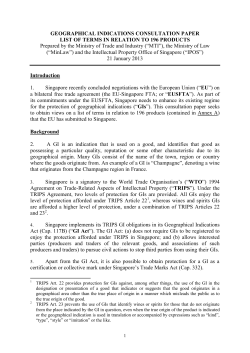 Geographical Indications Consultation Paper List of Terms in